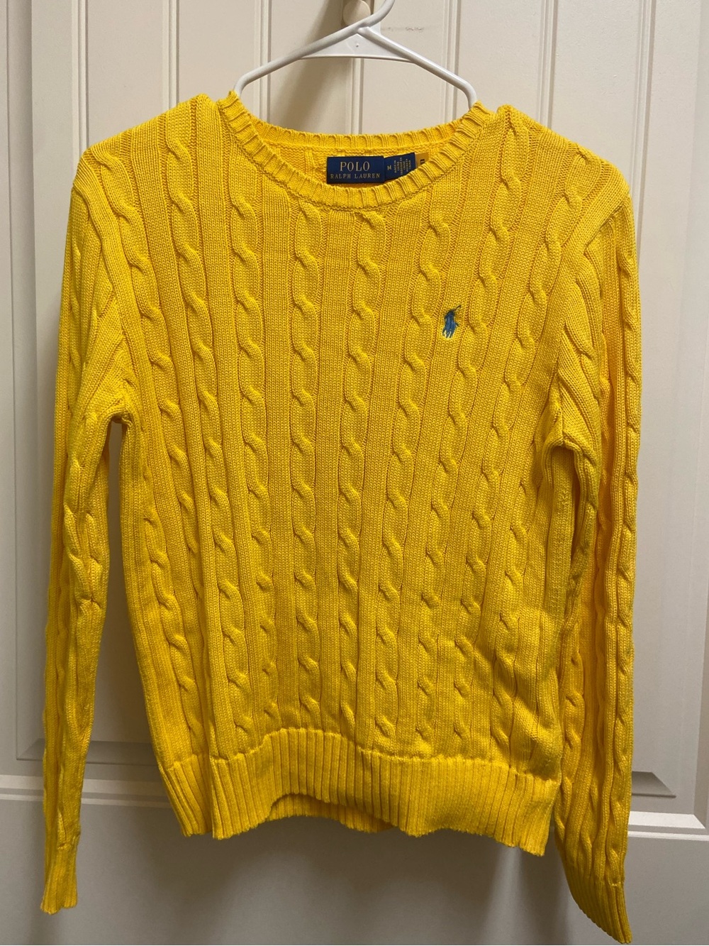 Polo Ralph Lauren 100% Cotton Yellow Cable Knit Crewneck Sweater